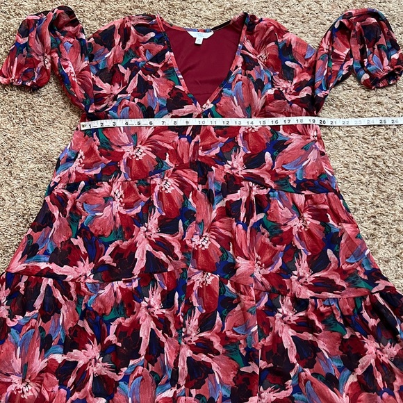 [Time & Tru] Burgundy Floral Print Long Sleeves Babydoll Dress Fall Boho XSmall - Picture 9 of 10